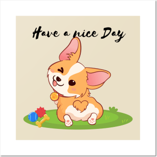 Playful Corgi - Have a nice day Posters and Art